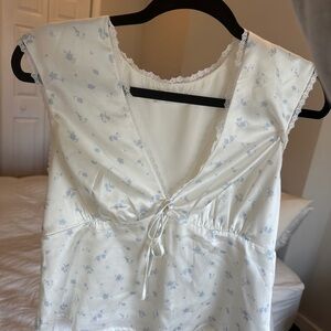 Princess Polly Ivory Satin Camisole with Light Blue Floral Print